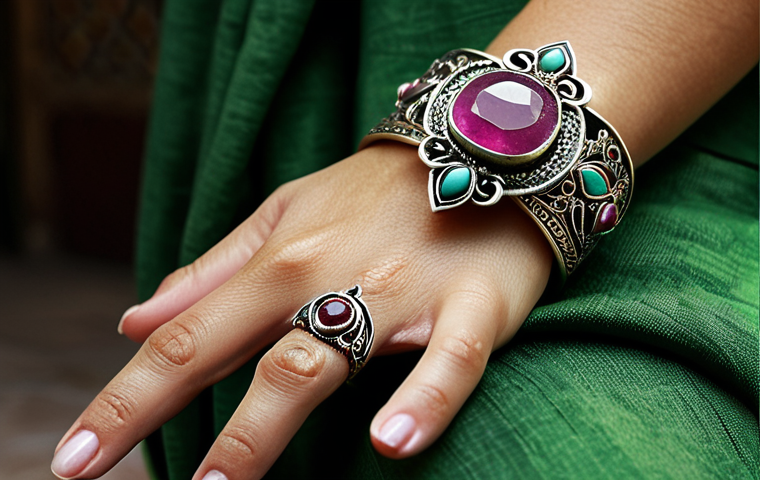 튀르키예 전통 장식품과 장신구 - **Image Prompt: Enchanting Anatolian Jewels**
    A close-up, highly detailed shot of a woman's hand...