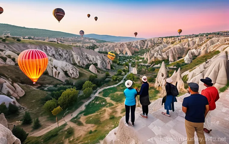 튀르키예에서의 단체 여행 가이드 - **Prompt:** A vibrant, diverse group of adult tourists (aged 25-60, dressed in stylish but modest su...