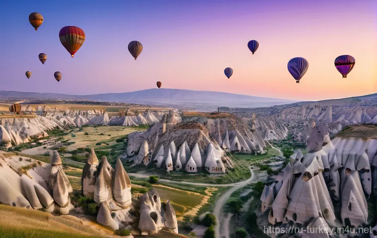 튀르키예 카파도키아 열기구 투어 - **Prompt:** A breathtaking wide-angle shot of hundreds of colorful hot air balloons ascending over t...