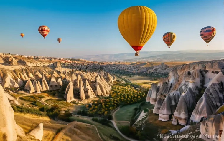 튀르키예 카파도키아 열기구 투어 - **Prompt:** A breathtaking wide-angle shot of hundreds of colorful hot air balloons ascending over t...