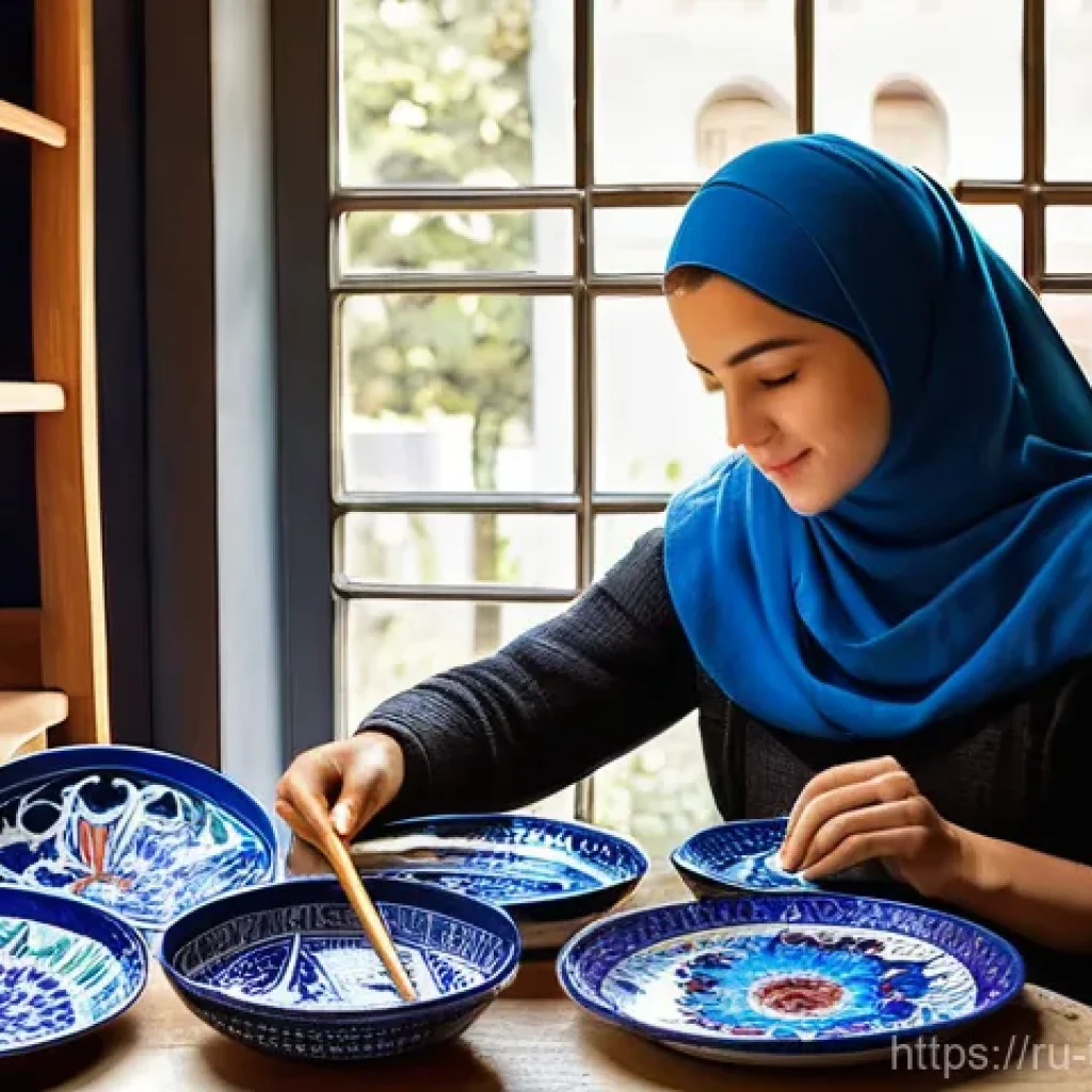 튀르키예의 유명한 미술관과 갤러리 - **Prompt 1: Traditional Turkish Ceramic Art Workshop**
    "A cozy, warmly lit indoor workshop, show...