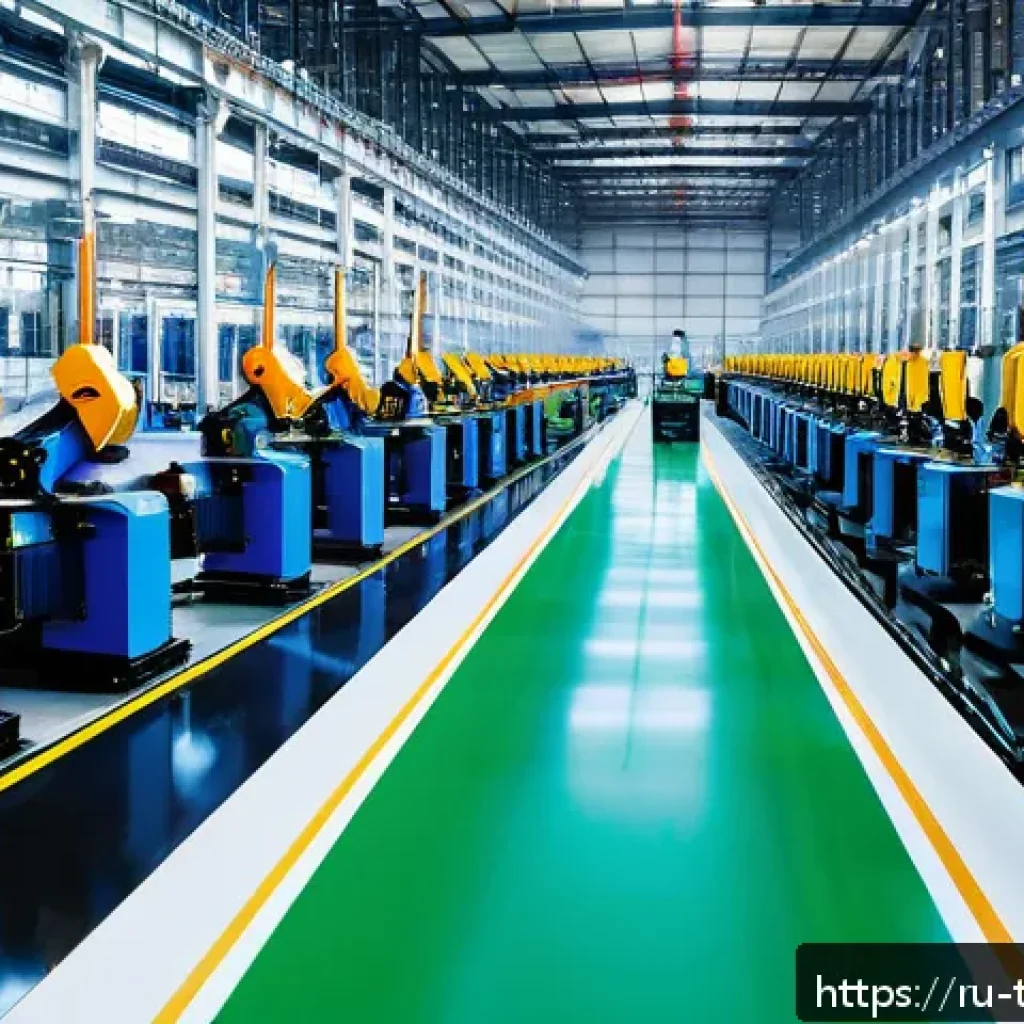 튀르키예 경제와 주요 산업군 - A modern Turkish automobile manufacturing plant interior, showcasing advanced robotic assembly lines...
