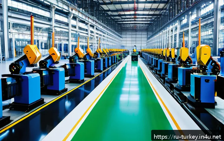 튀르키예 경제와 주요 산업군 - A modern Turkish automobile manufacturing plant interior, showcasing advanced robotic assembly lines...