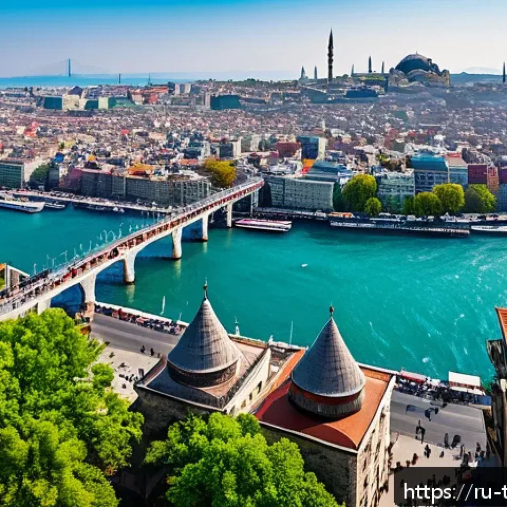 튀르키예 갈라타 타워 전망대 - A breathtaking panoramic view from the top of Galata Tower in Istanbul during springtime, showcasing...