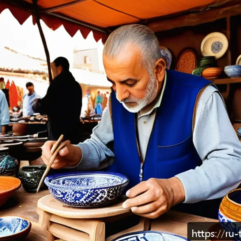 튀르키예의 주요 전통 공예 마켓 - A vibrant Turkish bazaar scene featuring local artisans crafting traditional ceramics and textiles; ...