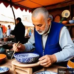 Home 22 튀르키예의 주요 전통 공예 마켓 - A vibrant Turkish bazaar scene featuring local artisans crafting traditional ceramics and textiles; ...