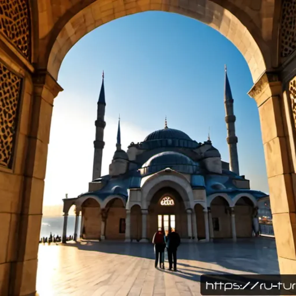 튀르키예의 건축사와 혁신 사례 - Photorealistic wide-angle architectural scene in Istanbul at golden sunrise, a grand Ottoman-era mos...